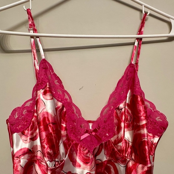 Ambrielle Y2K Era Pink Floral Satin Chemise with Lace Small - Picture 2 of 6